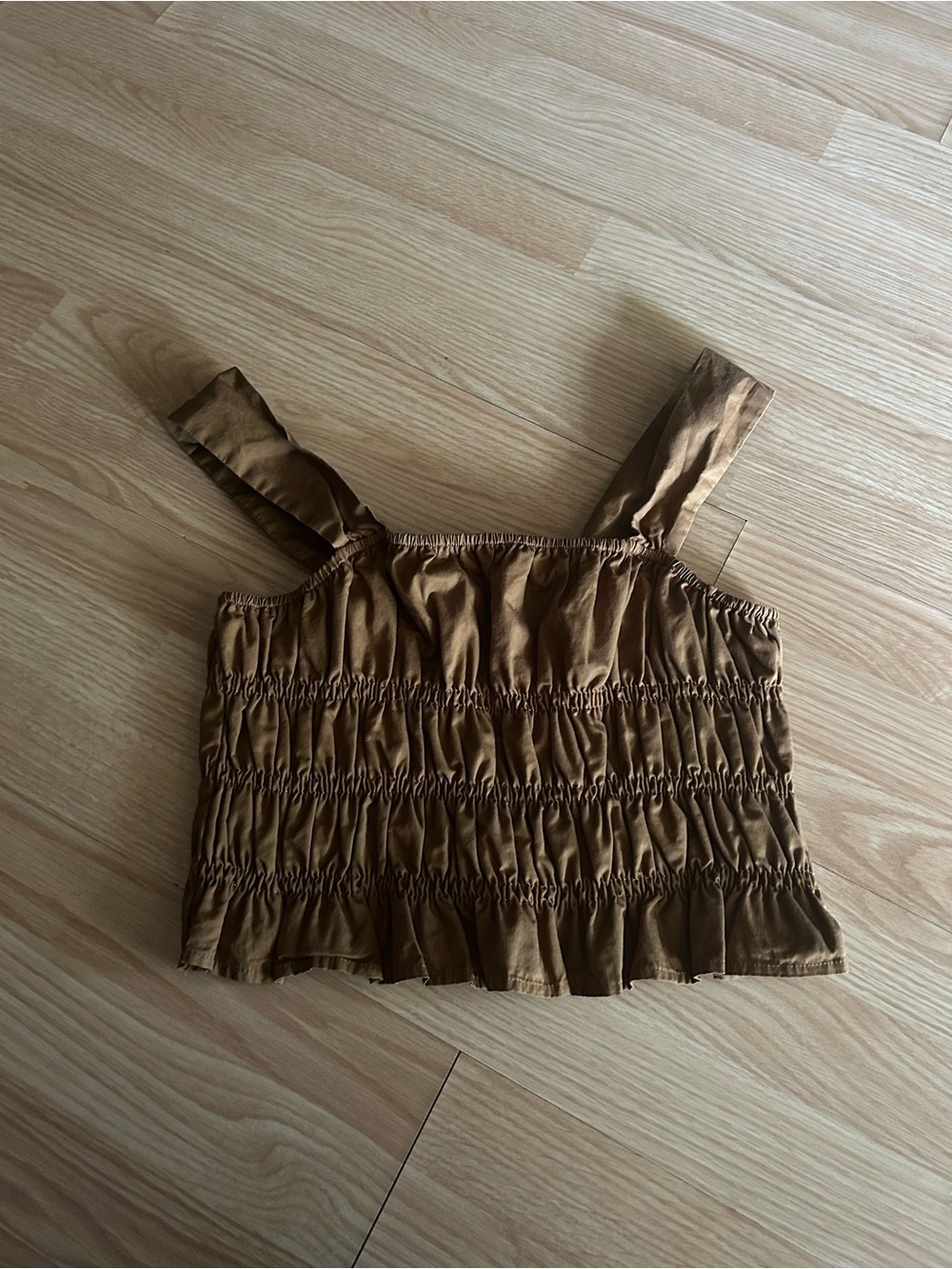 endless rose Brown Ruched Ruffle Cropped Top Small